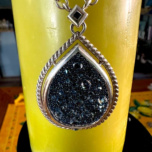 Brighton Blue Crystal Medley Teardrop Necklace w: Saying on Back NWOT - Picture 7 of 10